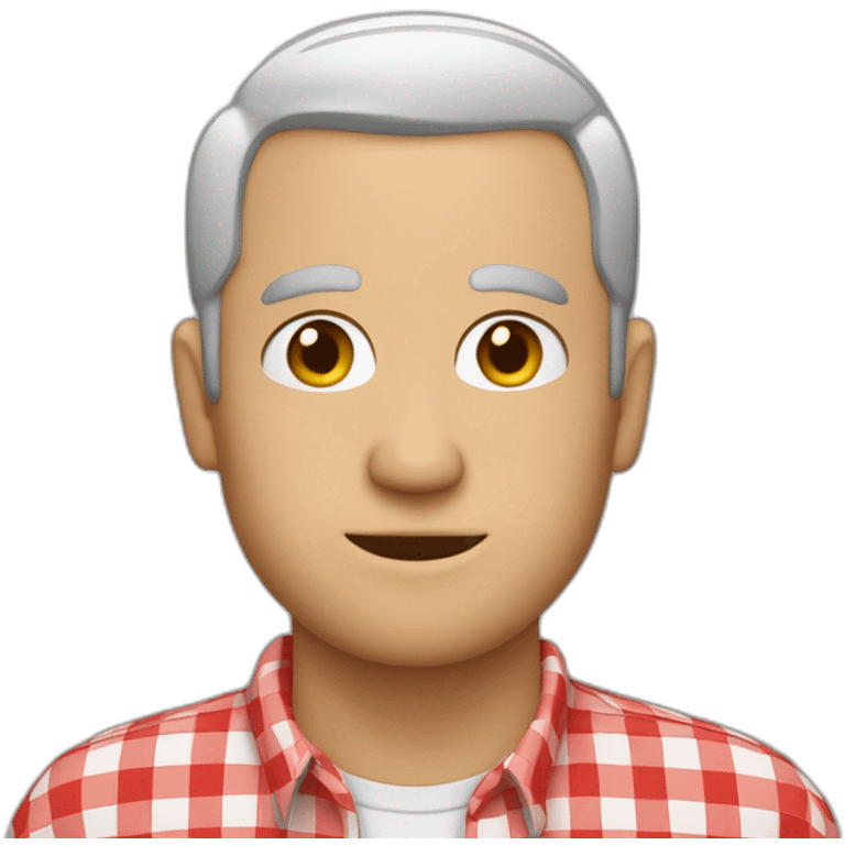 withe man around 40. salt and pepper short hair. wear a scarlet check shirt. emoji