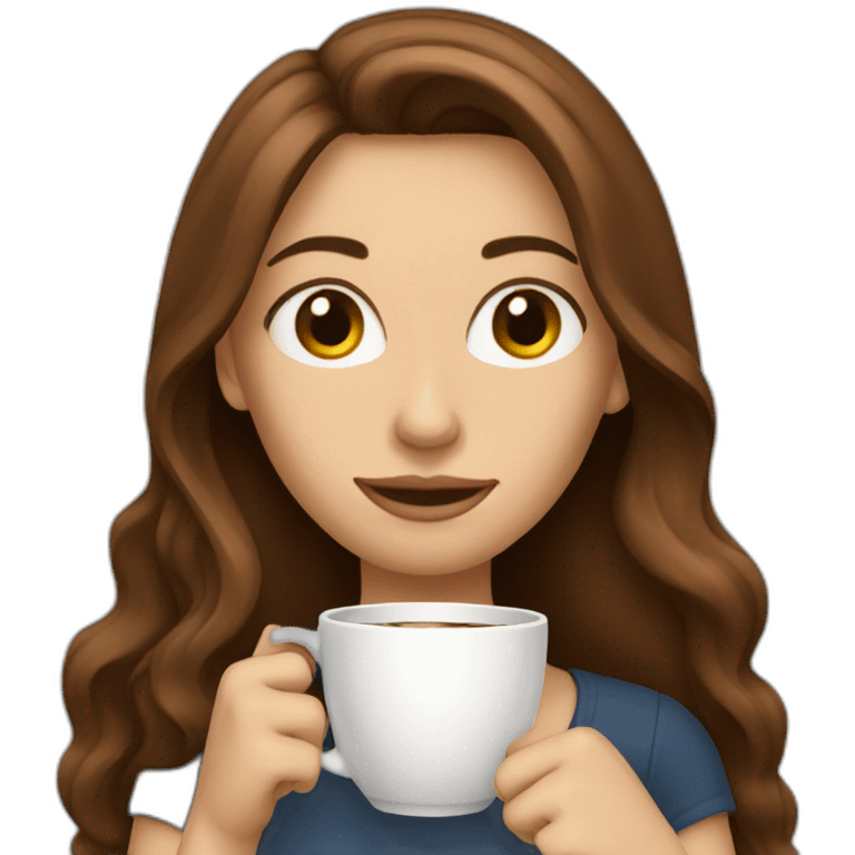 white woman long brown hair drinking coffee emoji