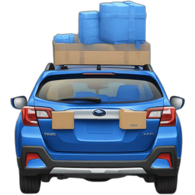 Blue Subaru Outback with a cargo box emoji