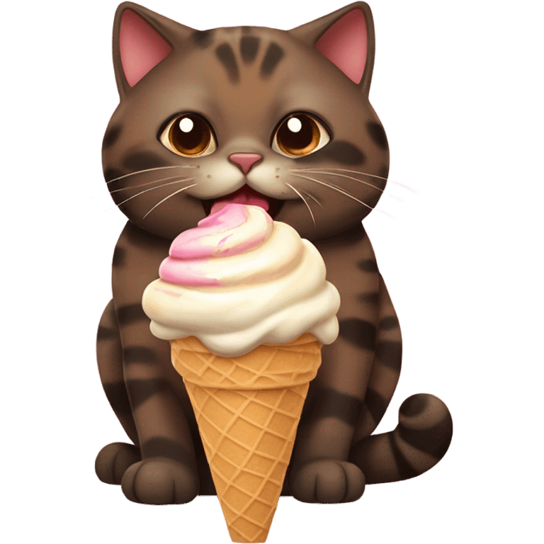 Cute fat tortoiseshell cat eating ice cream emoji