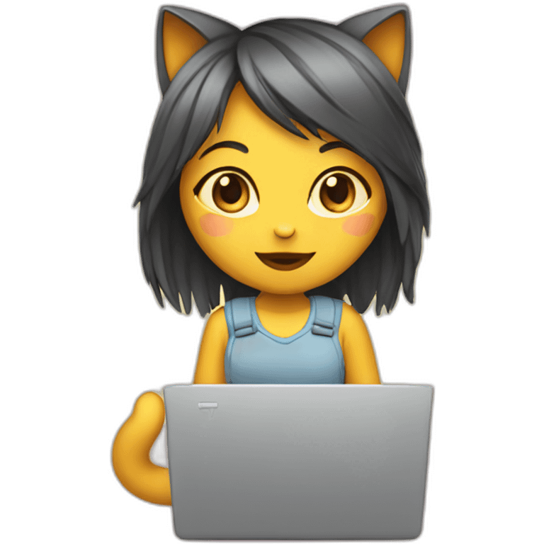 Girl cat with a laptop emoji