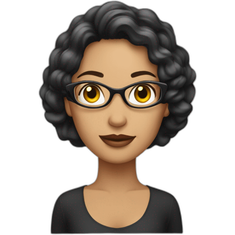 Mujer de cabello negro rulo frente al computador  emoji