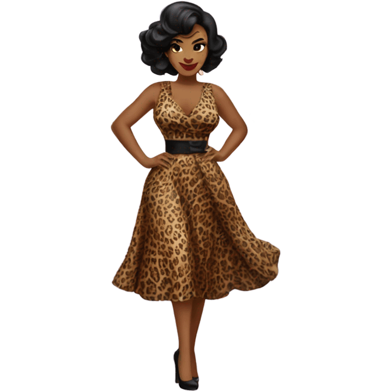 pin up brown woman with black hair in a leopard dress  emoji