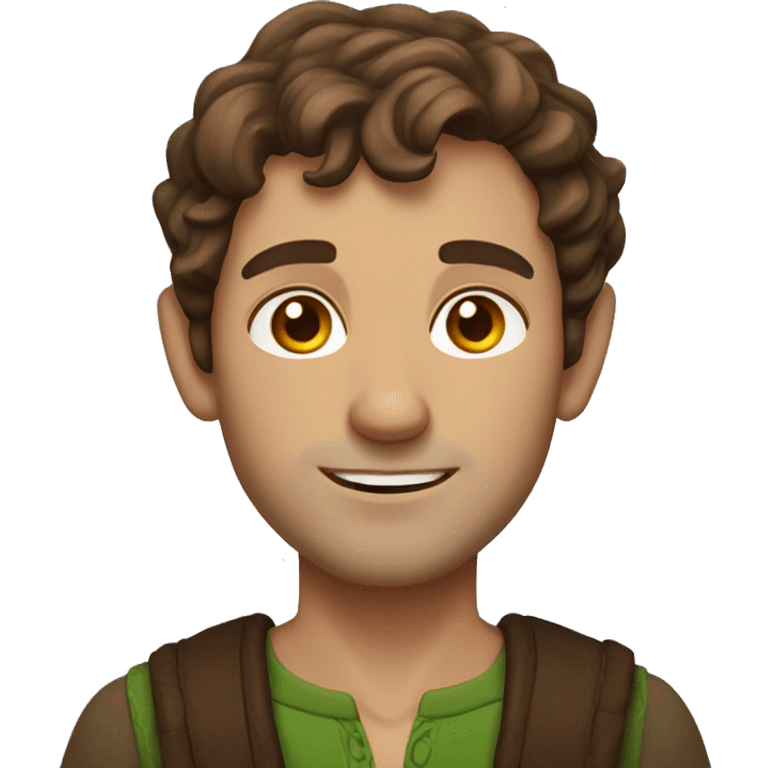 man with wavy short brown hair, brown eyes,elf ears emoji