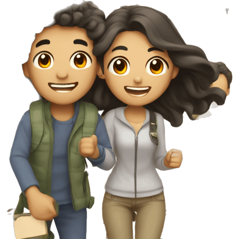 Cute Asian couple (girl with curly long hair) excitedly traveling  emoji