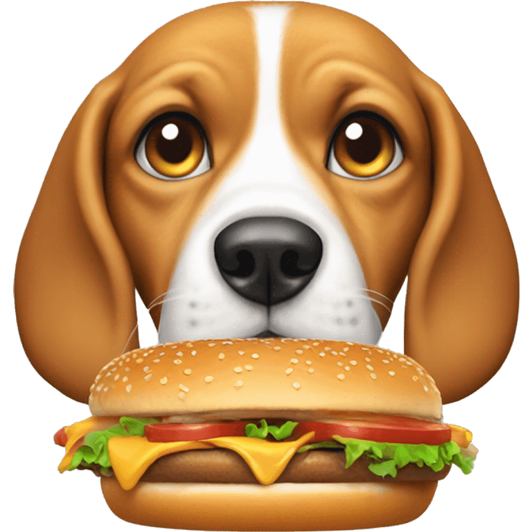 beagle dog eating a burger like a human emoji