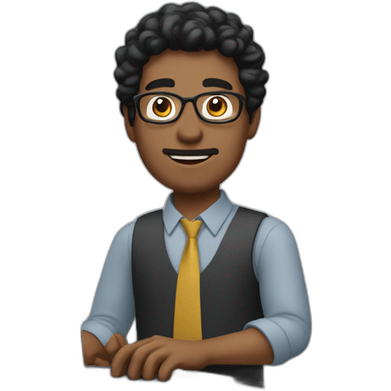 black hair teacher-man with computer in arms emoji