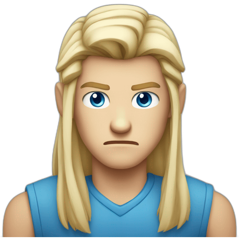 blue-eyed male angry frowning teenager long straight blond hair emoji