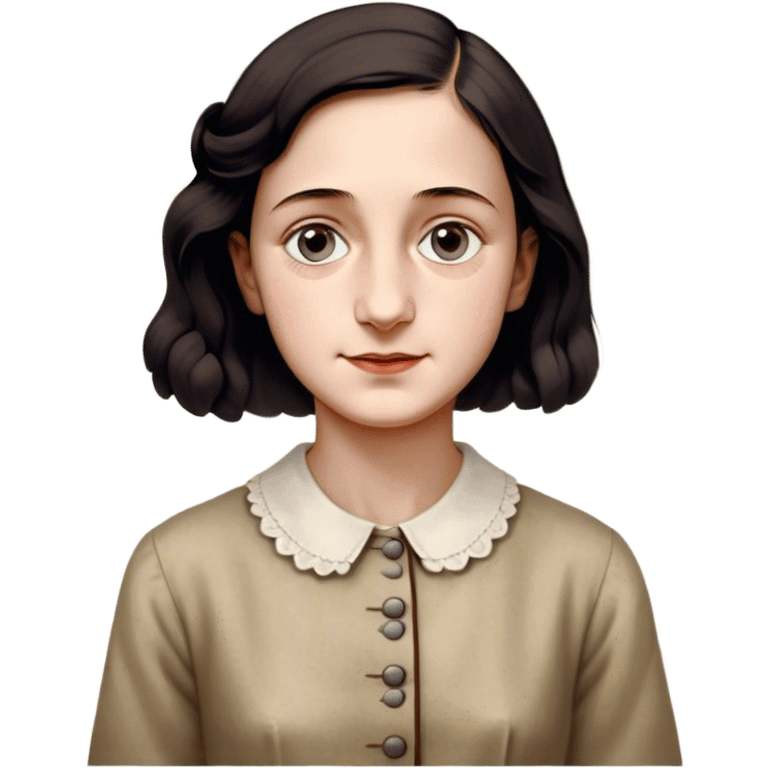 Anne Frank – Cinematic Realistic Portrait of Anne Frank, depicted with a reflective, gentle expression in period clothing, her eyes conveying hope and resilience, rendered with soft, natural lighting and delicate textures that capture the poignancy of her legacy. emoji