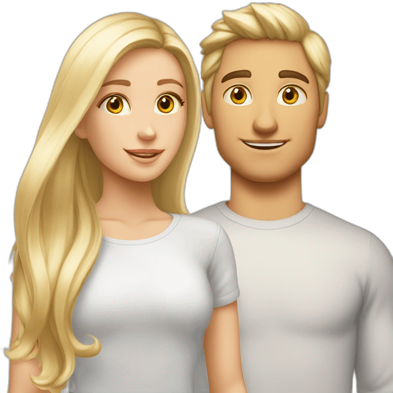 Garçon blanc cheveux blond avec fille blanche cheveux long blond lisse Garçon blanc cheveux blond lisse couple avec fille blanche cheveux long lisse blond  emoji