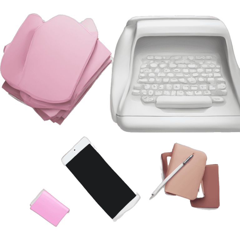 Aesthetic, White Desk with pink iPad and books￼  emoji