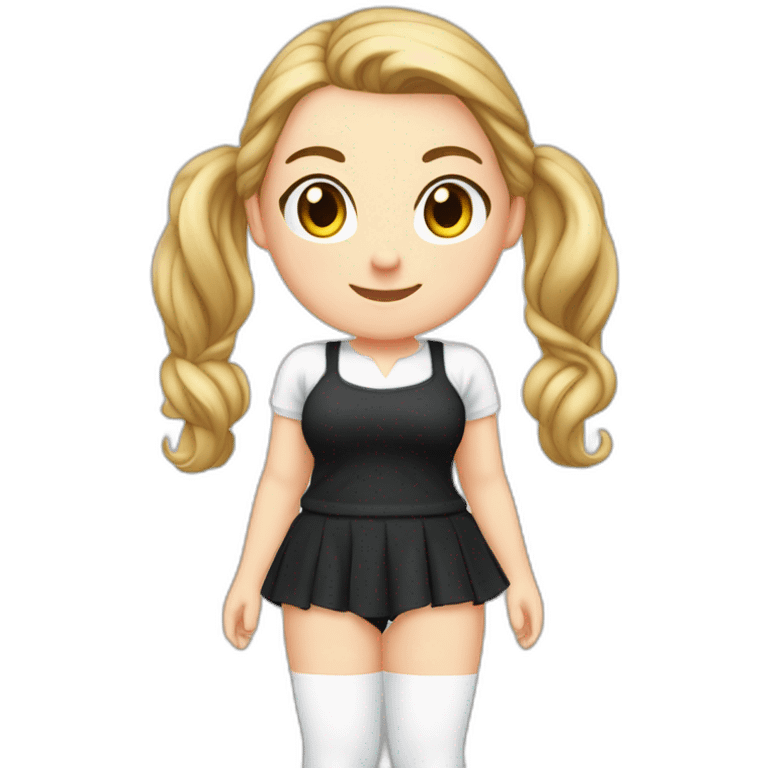 Front view full body curvy caucasian beauty headstands straight hands up black skirt white knickers white socks emoji