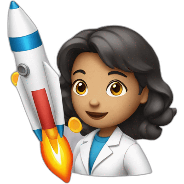 Girl scientist holding rocket emoji