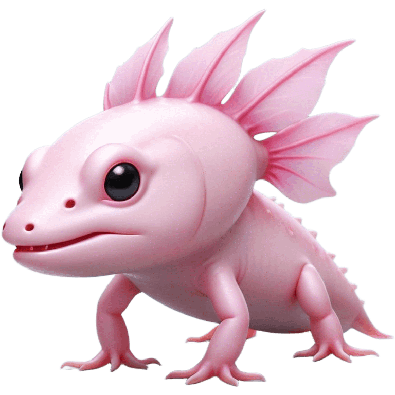 Cinematic Noble Axolotl Portrait Emoji, Poised and regal, with a slender, graceful build and smooth, pale pink skin adorned with feathery external gills, deep-set soulful dark eyes, Simplified yet sharp and sophisticated features, highly detailed, glowing with a soft, ethereal glow, high shine, intelligent and enigmatic, stylized with an air of aquatic elegance, focused and attentive, soft glowing outline, capturing the essence of a watchful and mystical creature, so majestic it feels as though it could glide out of the screen with effortless authority! emoji