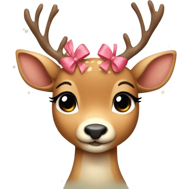 2 cute little deer with bows on their heads hugging emoji