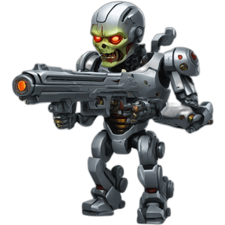 cyborg with Gatling shooting on zombie emoji