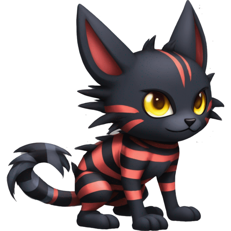 Black Anthro Cool Punk Noibat-Litten-Fakemon-fursona with fangs and stripes Full Body emoji