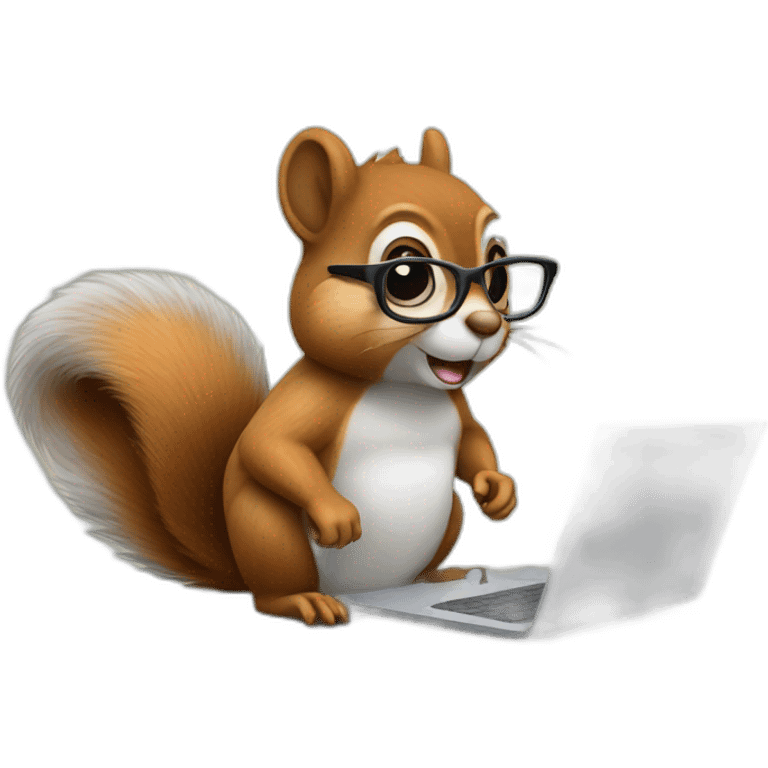 a squirrel with glasses is working on a laptop emoji