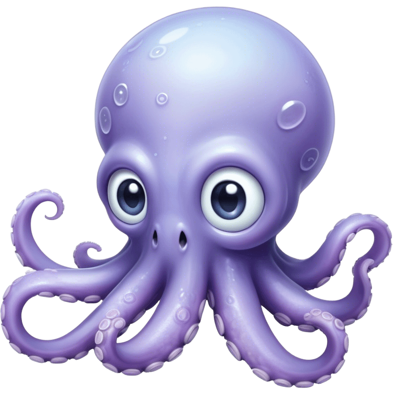 Cinematic Noble Baby Octopus Portrait Emoji, Poised and graceful, with a soft, rounded, slightly translucent body in a dreamy light blue-purple hue, large, glistening eyes full of quiet intelligence and mystery, delicate, flowing tentacles curling gently, Simplified yet sophisticated features, highly detailed, glowing with a soft, ethereal oceanic radiance, high shine, elegant and serene, stylized with an air of deep-sea wonder, focused and tranquil, soft glowing outline, capturing the essence of an otherworldly, intelligent little cephalopod, floating effortlessly in the gentle ocean currents! emoji