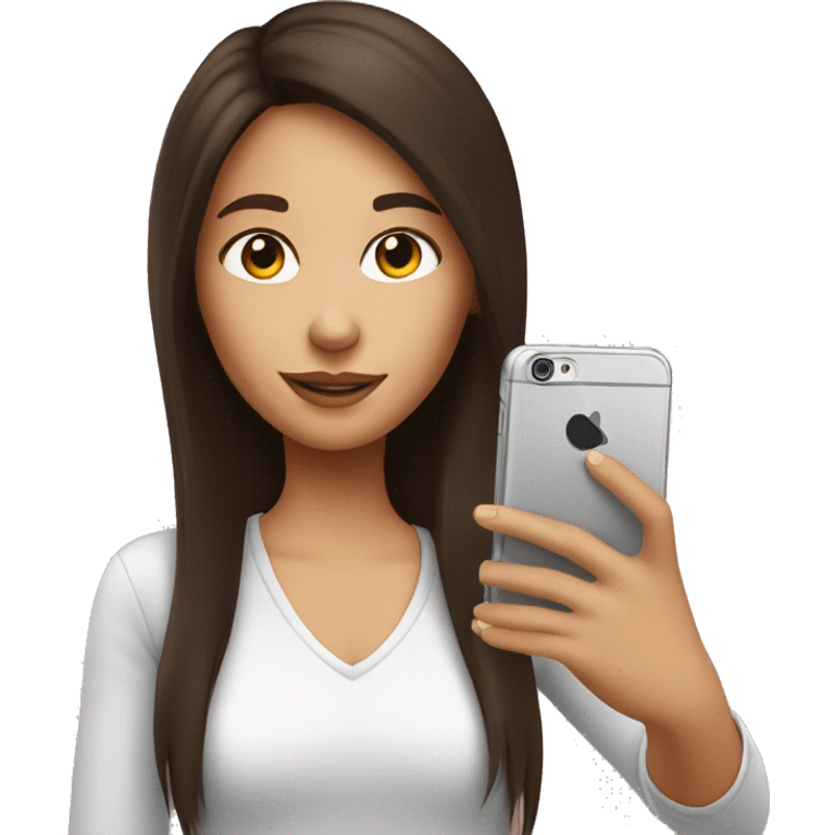 Brunette Girl taking selfie with her phone emoji