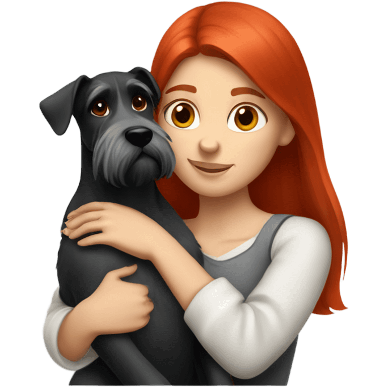 White Slavic girl with red hair huggin schnauzer  emoji