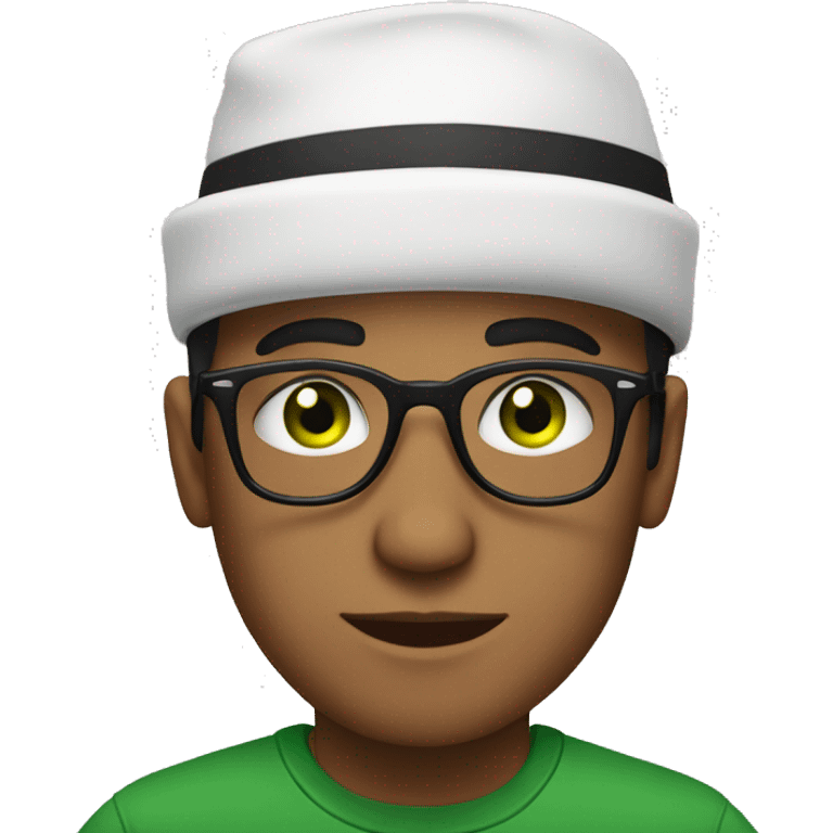 young albanian man with green eyes in hat and glasses emoji