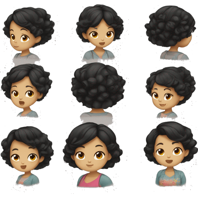 Southeast Asian, chubby, little girl, black curly hair, short hairstyle emoji