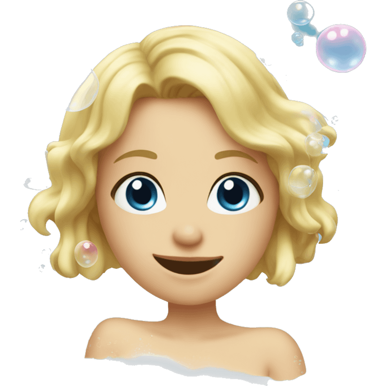 blonde blue eyes girl in bathtub with bubbles emoji