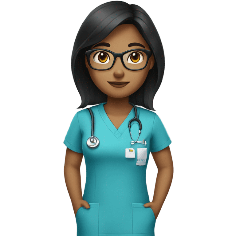 straight black haired light tan girl with glasses in scrubs emoji