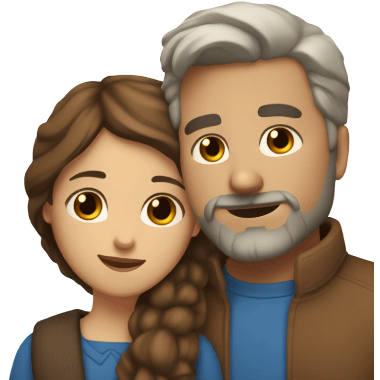 White bearded man with brown hair and blue eyes hugging brown woman with brown hair and brown eyes emoji