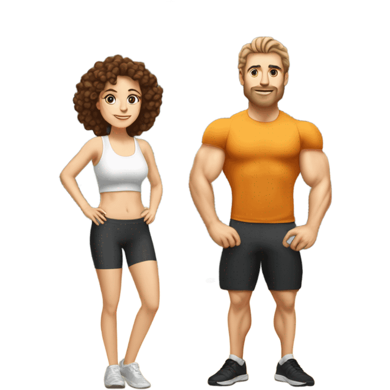 In a gym  husband with white skin and brown hair and wife with white skin and brown curly hair  emoji