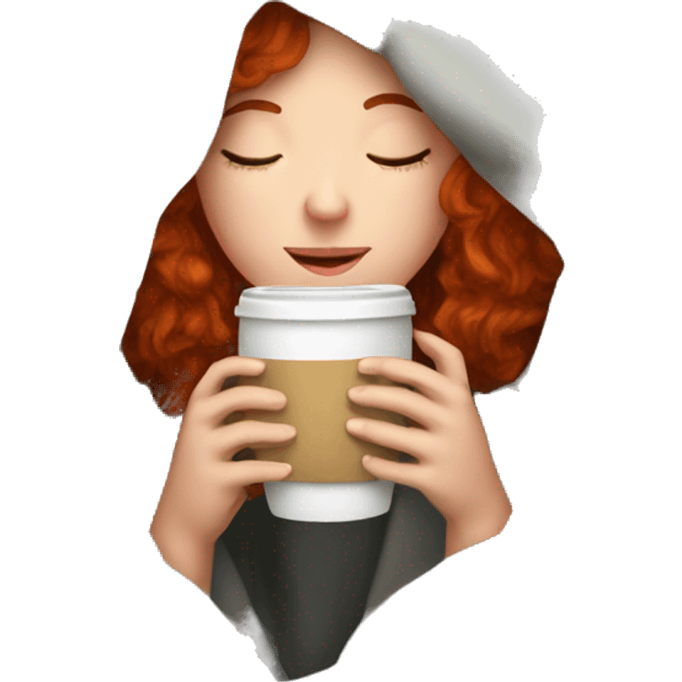 Red headed girl inside a blanket sipping coffee eyes closed emoji