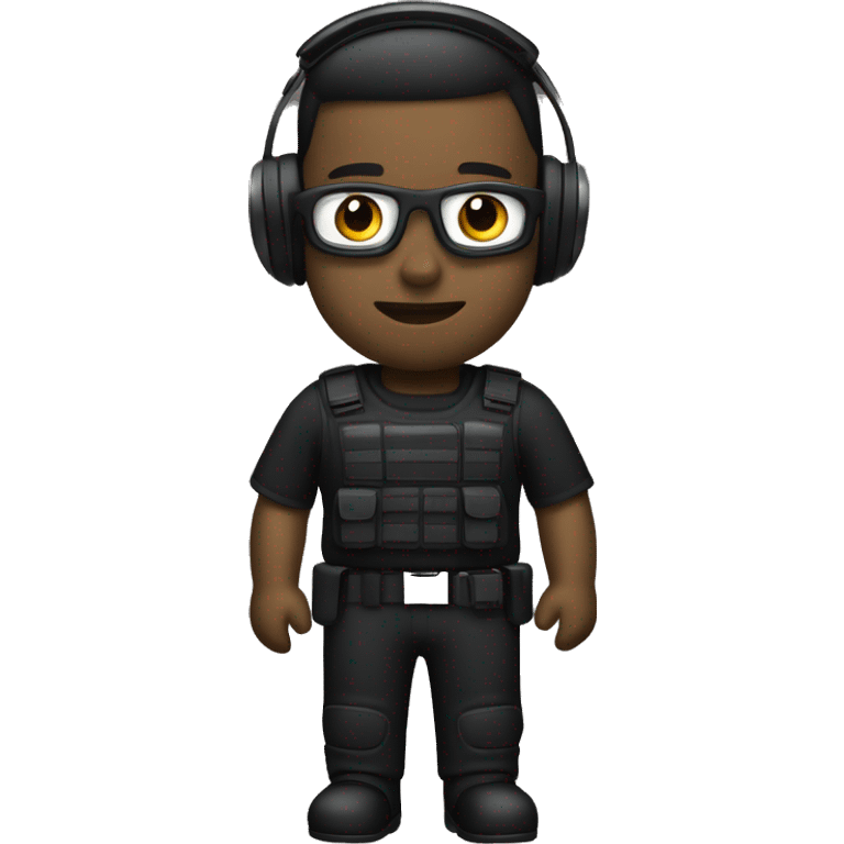 operator dressed in black with a milatary helmet, without glasses, wearing a headset, preferably american male emoji