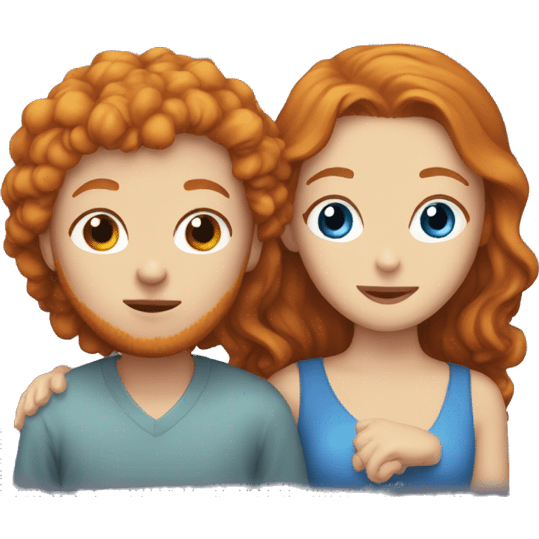 Ginger  with blue eyesand brunette with hazel kissing  emoji