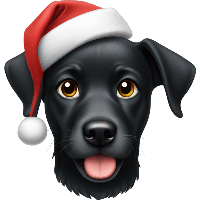 Black dog wearing Santa hat emoji