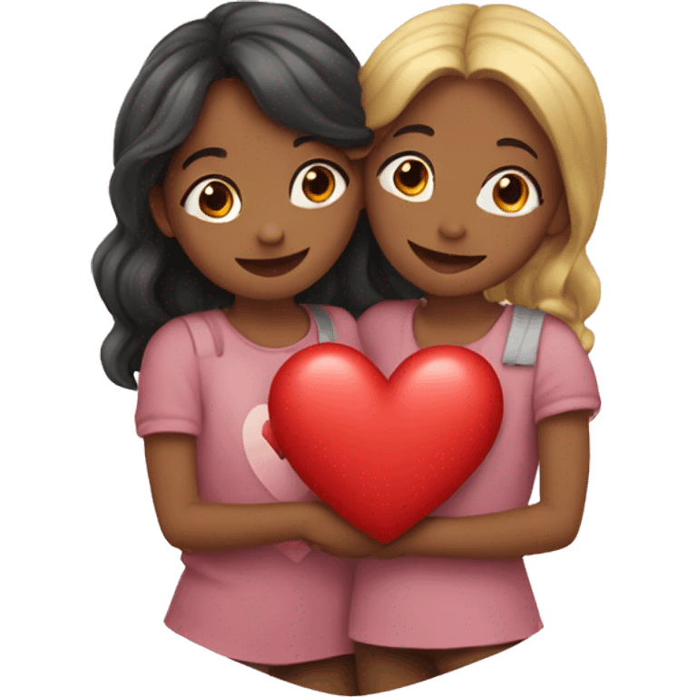 two girls hugging with hearts around them  emoji