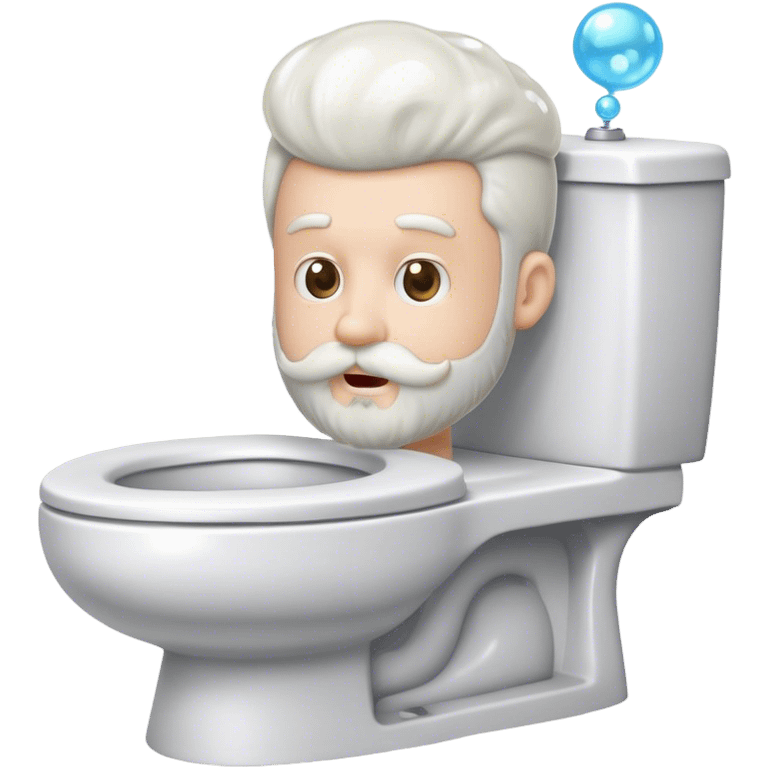 a toilet with a male head coming out of it the head has a little small beard and a bubble from the head t emoji