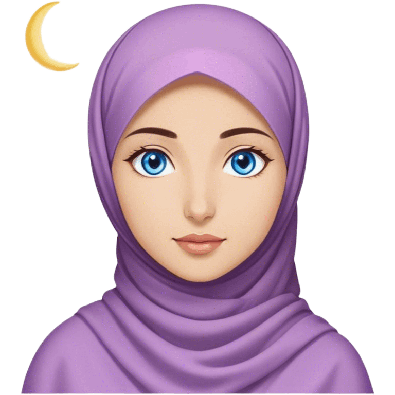 Turkish beautiful finish Konya girl blue eyes with lila color ramadan moon hijab and ramadan light background  emoji