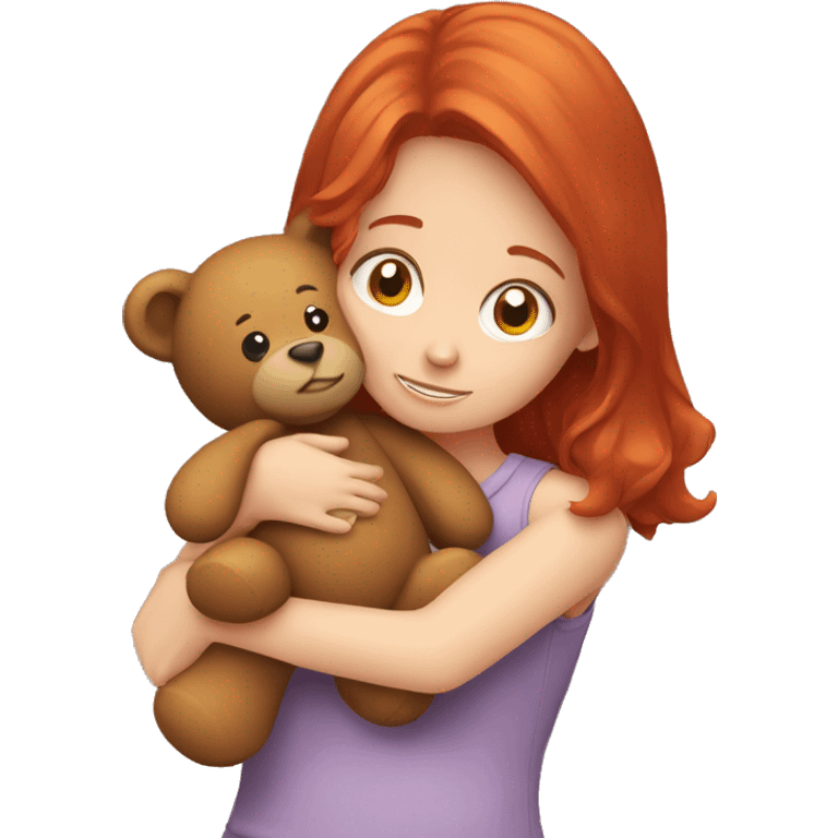 Red hair girl hugging a teddy bear emoji