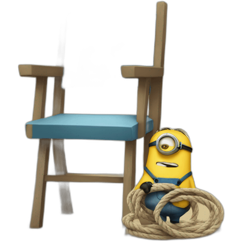 sad minion holding rope standing next to a chair emoji