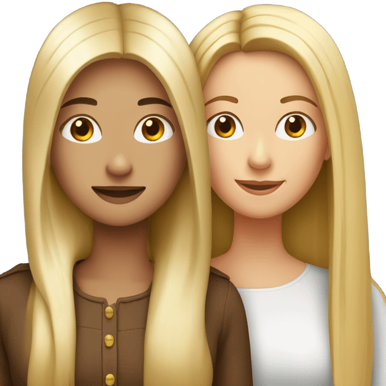 beautiful woman with long straight blonde hair hugging beautiful woman with long straight brown hair emoji