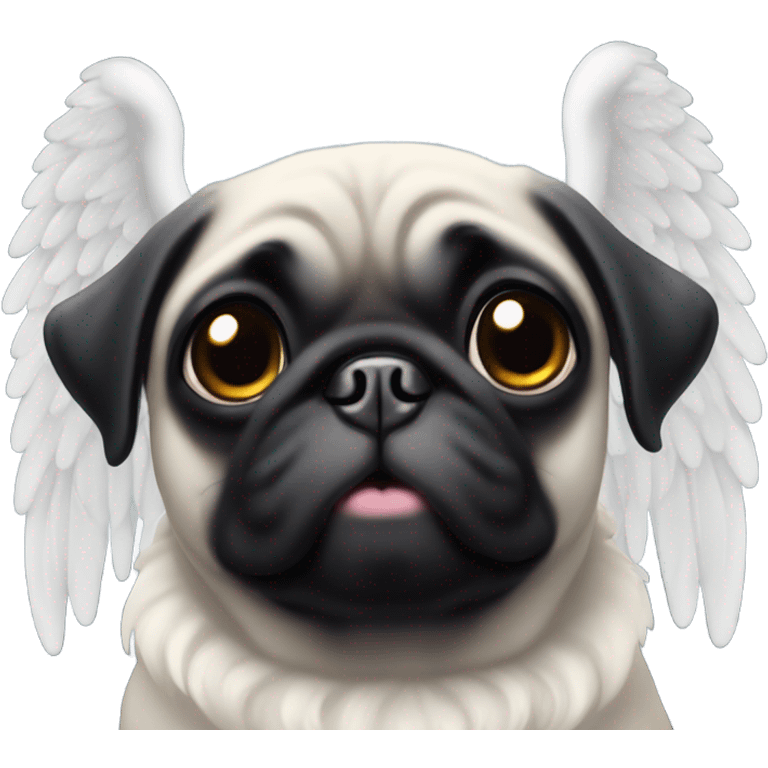 Black Pug with angel wings and halo emoji