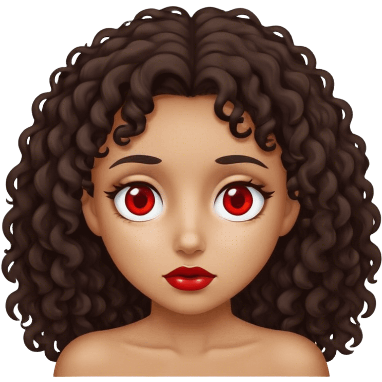 Right eye red swollen and blind on tan girl with dark curly hair emoji