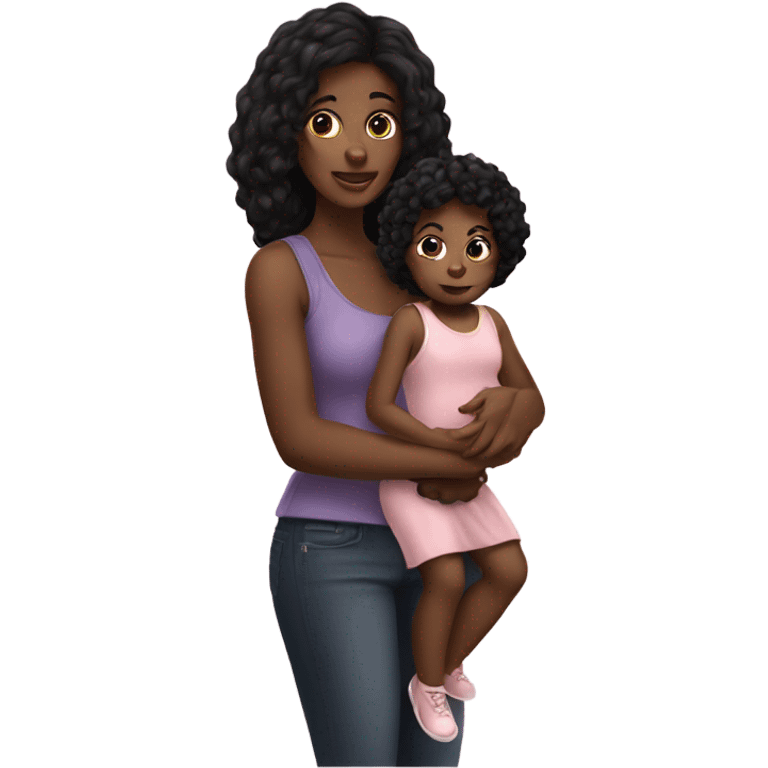 fair skinned black hair woman holding toddler emoji