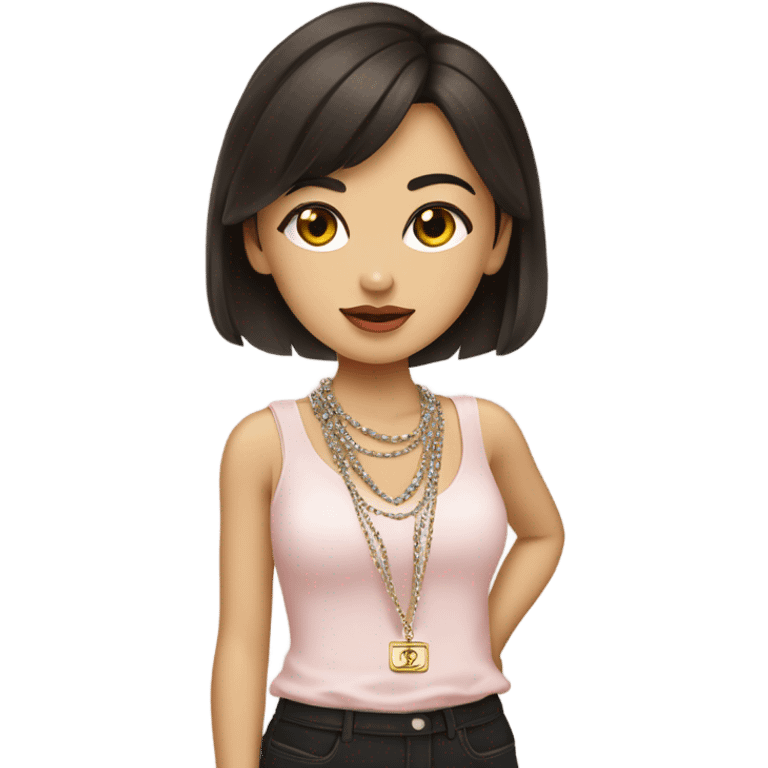 Brunnete Chanel Asian Girl with Birkin bag and Chanel necklace emoji