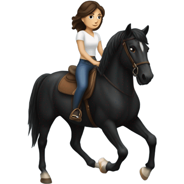 Brunette girl riding a black horse  emoji