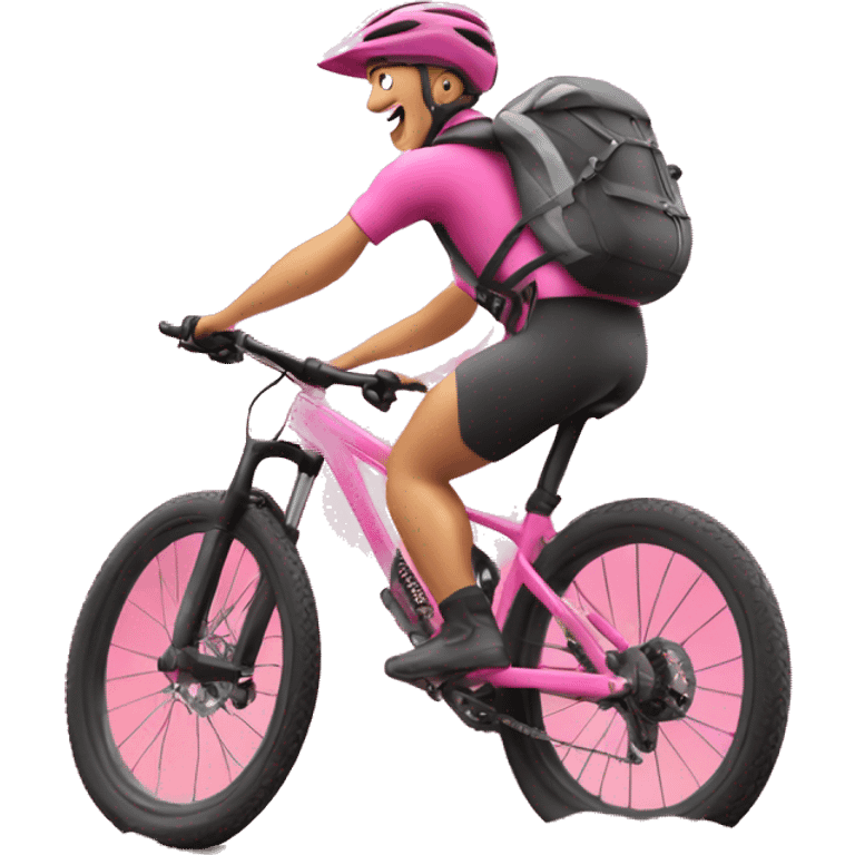 mountain biker on pink bike with thumb up emoji