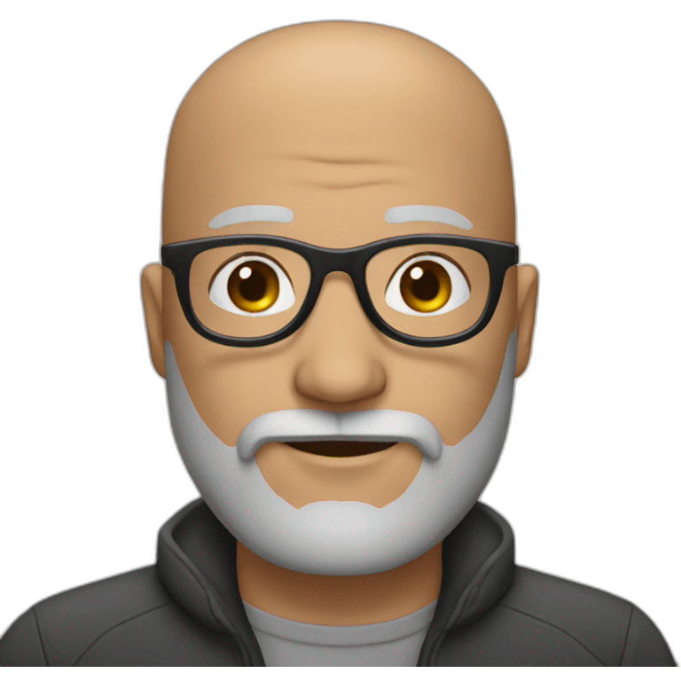 a bald man with a black and grey beard and black glasses emoji