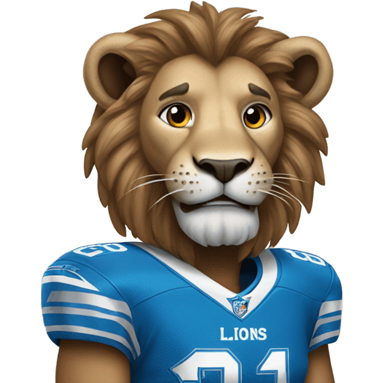 A lion wearing a Detroit Lions jersey  emoji