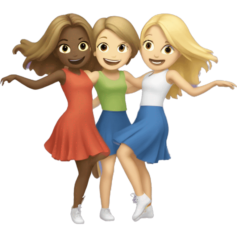 Two blonde girls and a brunette girl dancing in a circle  emoji